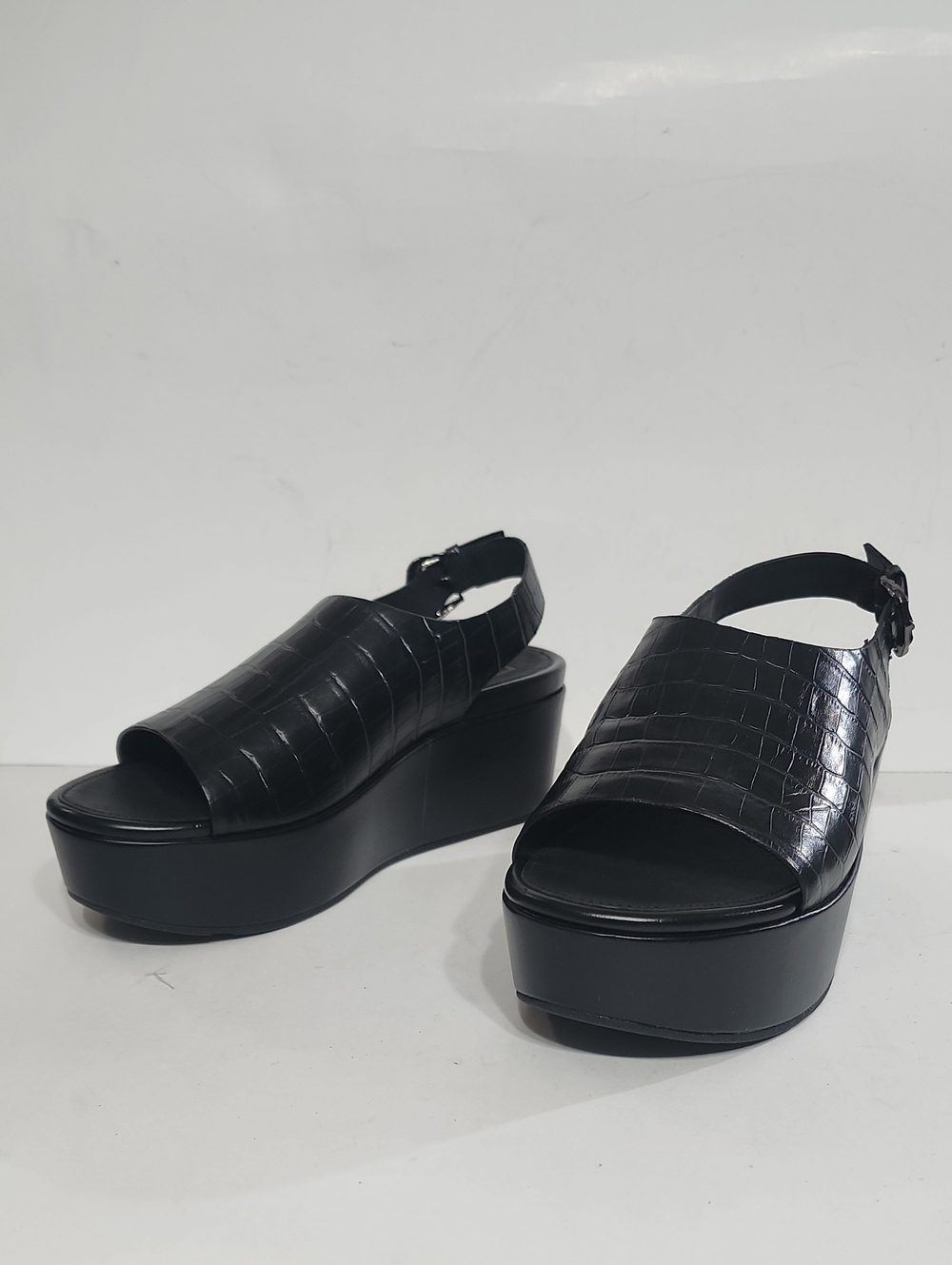 Fitflop Eloise Black Croc Embossed Platform Wedge Size 8 Minimalist